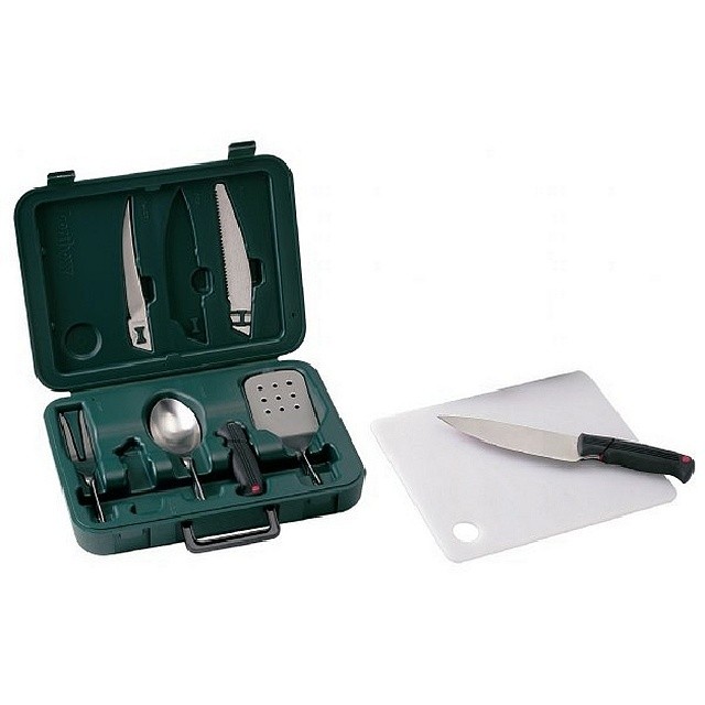 An absolute must for any camping trip, this is the Kershaw Camp Tool Trader 1091CT! Designed to provide you with all the utensils you could ever need in one package. Includes a butcher blade, fillet blade, saw blade, spatula, spoon, fork, and two handles for each. Also, a plastic cutting board. Available at www.Kershaw-Knives.net Kershaw KershawKnives camping RVing rv roadtrip trip blade butcher fillet fishing food prep