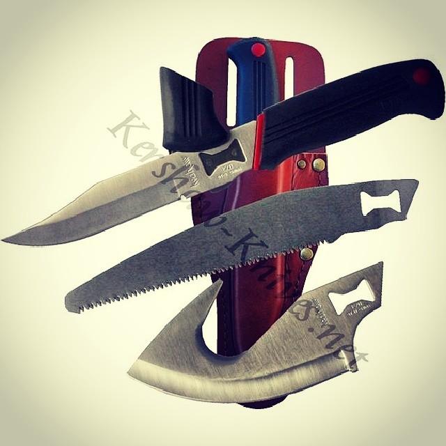 This is the Kershaw Alaskan Blade Trader Knife 1098AK. Featuring three blades that make hunting big game easier: one is a big gut hook ulu-style blade made from high quality AUS6A stainless steel, the other is a 420J2 stainless steel straight edge blade for hunting, and the other is a saw made from steel. The copolymer knife handle has a quick release for swapping blades in a matter of seconds. All 3 blades can be carried in the leather sheath. Get your gear ready at www.Kershaw-Knives.net Kershaw kershawknives alaska blade trader knife hunting trophygame BBD gamecamera