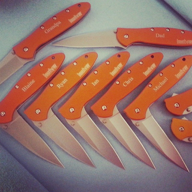 Personalized knives like these make great groomsmen and graduation gifts! Ask about our laser engraving and custom embroidery at www.Kershaw-Knives.net Kershaw knife groomsmen graduation gift edc