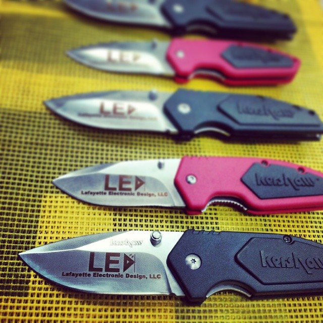 Engraving another big order for Lafayette Electronic Design, LLC on the Kershaw Half Ton 1445 and Three-Quarter Ton 1446 models. Lookin