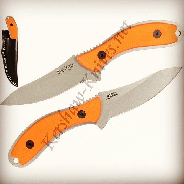 Kershaw Orange Field Knife 1082OR. Safety orange G10 scales handle. Leather sheath included. Add this to your collection at www.Kershaw-Knives.net Kershaw Kershawknives safety orange hunter field knife fixedblade outdoors collection KnifeFriday