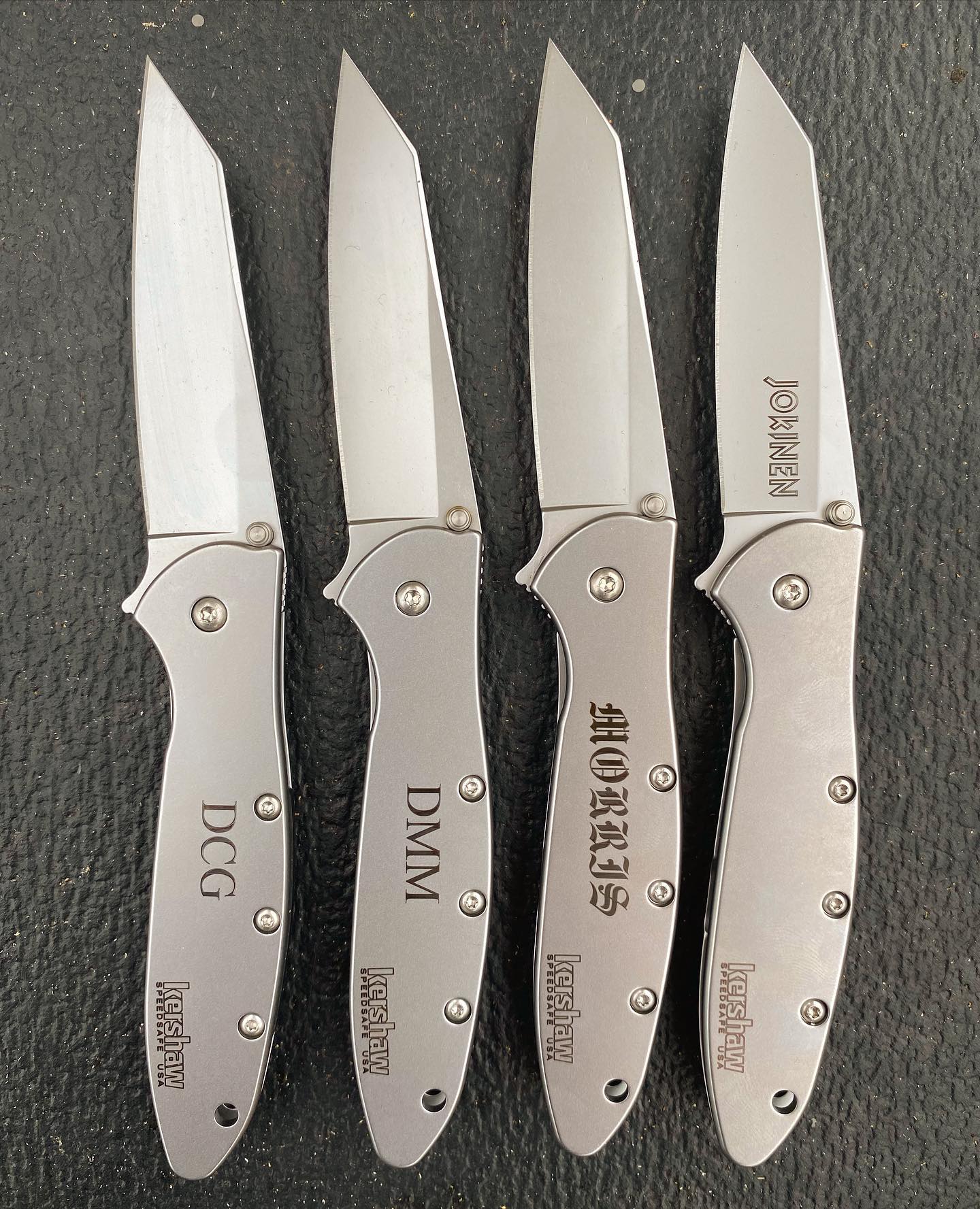Kershaw Random 1660R knife - see that reverse Tanto blade.  Old classic that has just come back around- get one while you still can. #1660R #reversetantoblade #reversetanto #engravedleeks