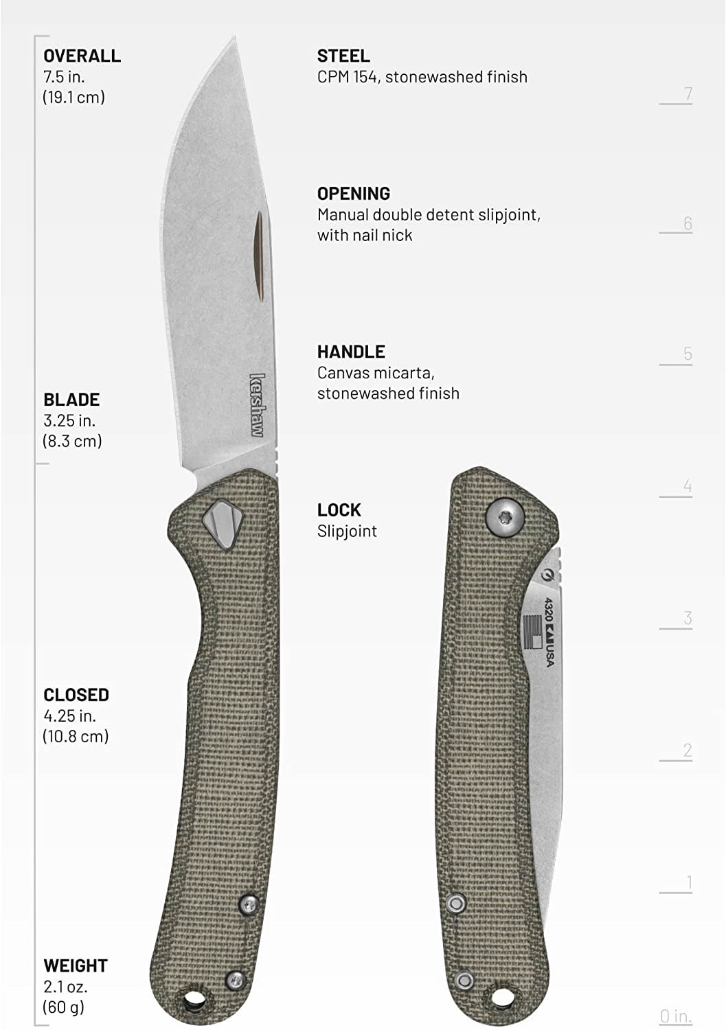 Kershaw Federalist Knife with Micarta Handle 4320