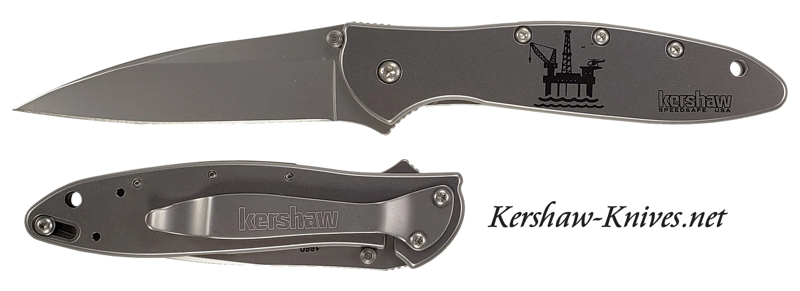 Kershaw Leek Gray Pocket Knife – 1660GRYBW, Plain Edge, Speed Safe Assisted Opening (Factory 2nd)