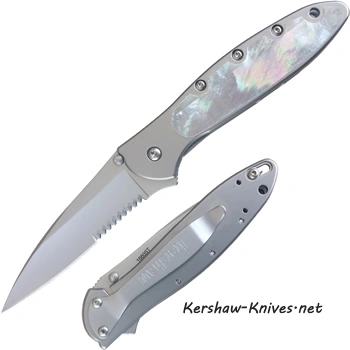 Kershaw Leek Serrated Knife with Mother of Pearl Handle Overlay